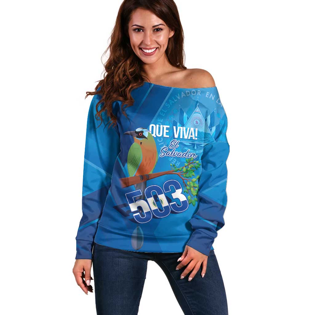 Personalized Que Viva El Salvador Off Shoulder Sweater Guardabarranco 503 Independence Day Proud - Wonder Print Shop