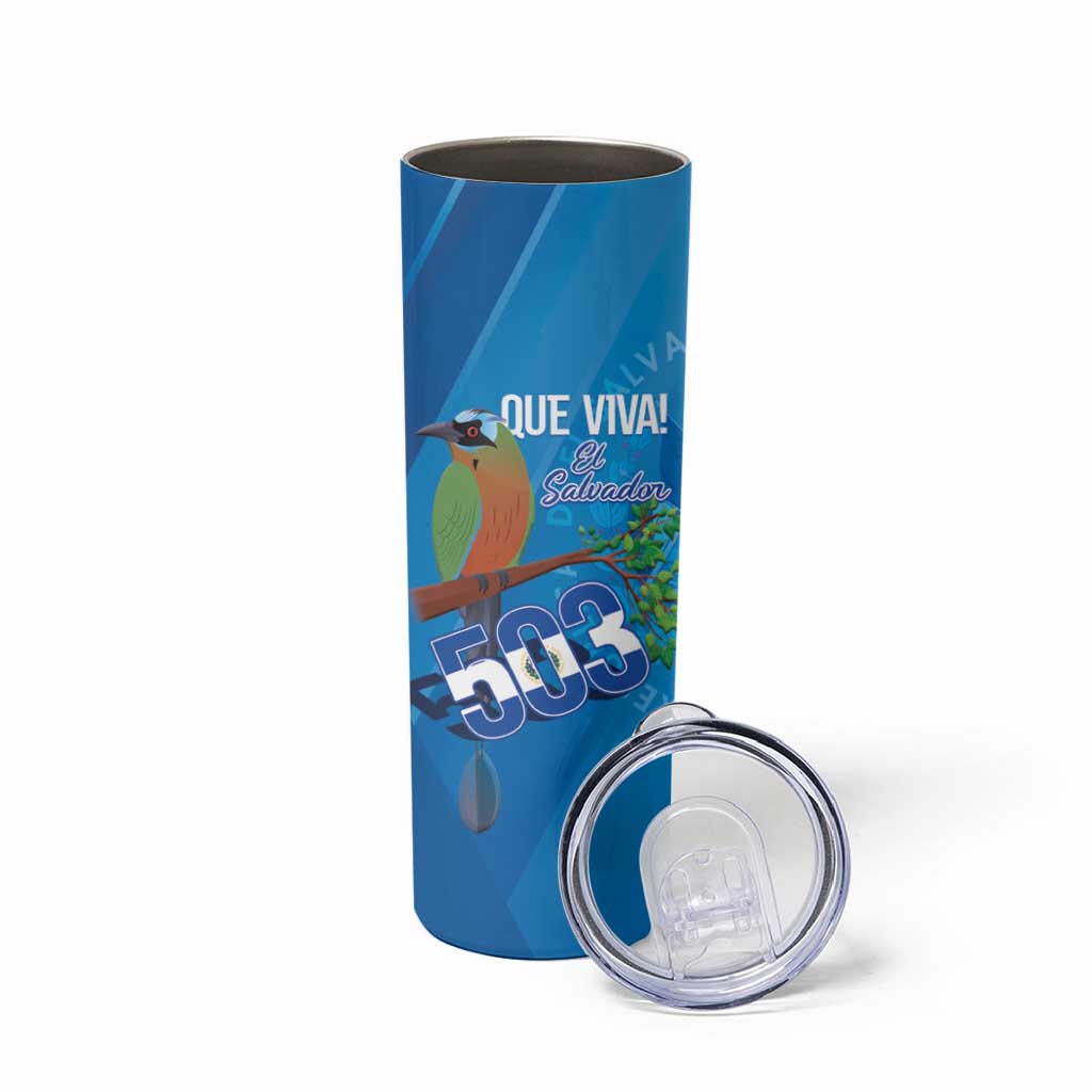 Personalized Que Viva El Salvador Skinny Tumbler Guardabarranco 503 Independence Day Proud - Wonder Print Shop
