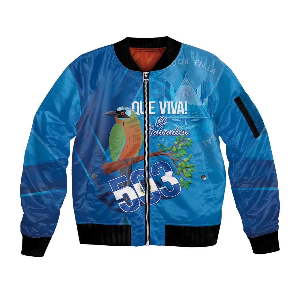 Personalized Que Viva El Salvador Sleeve Zip Bomber Jacket Guardabarranco 503 Independence Day Proud - Wonder Print Shop