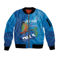Personalized Que Viva El Salvador Sleeve Zip Bomber Jacket Guardabarranco 503 Independence Day Proud - Wonder Print Shop
