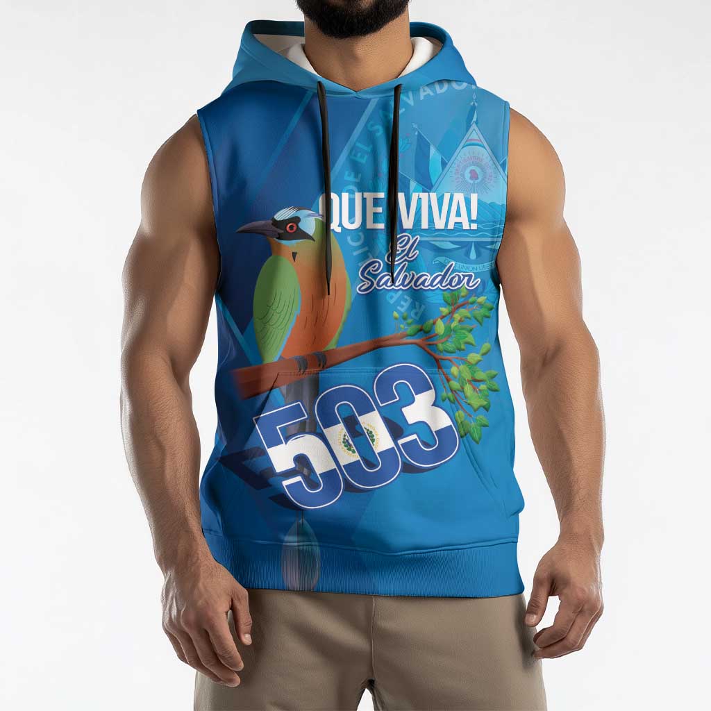 Personalized Que Viva El Salvador Sleeveless Hoodie Guardabarranco 503 Independence Day Proud - Wonder Print Shop