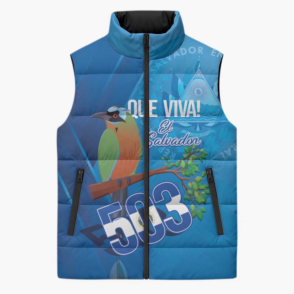 Personalized Que Viva El Salvador Sleeveless Puffer Jacket Guardabarranco 503 Independence Day Proud - Wonder Print Shop