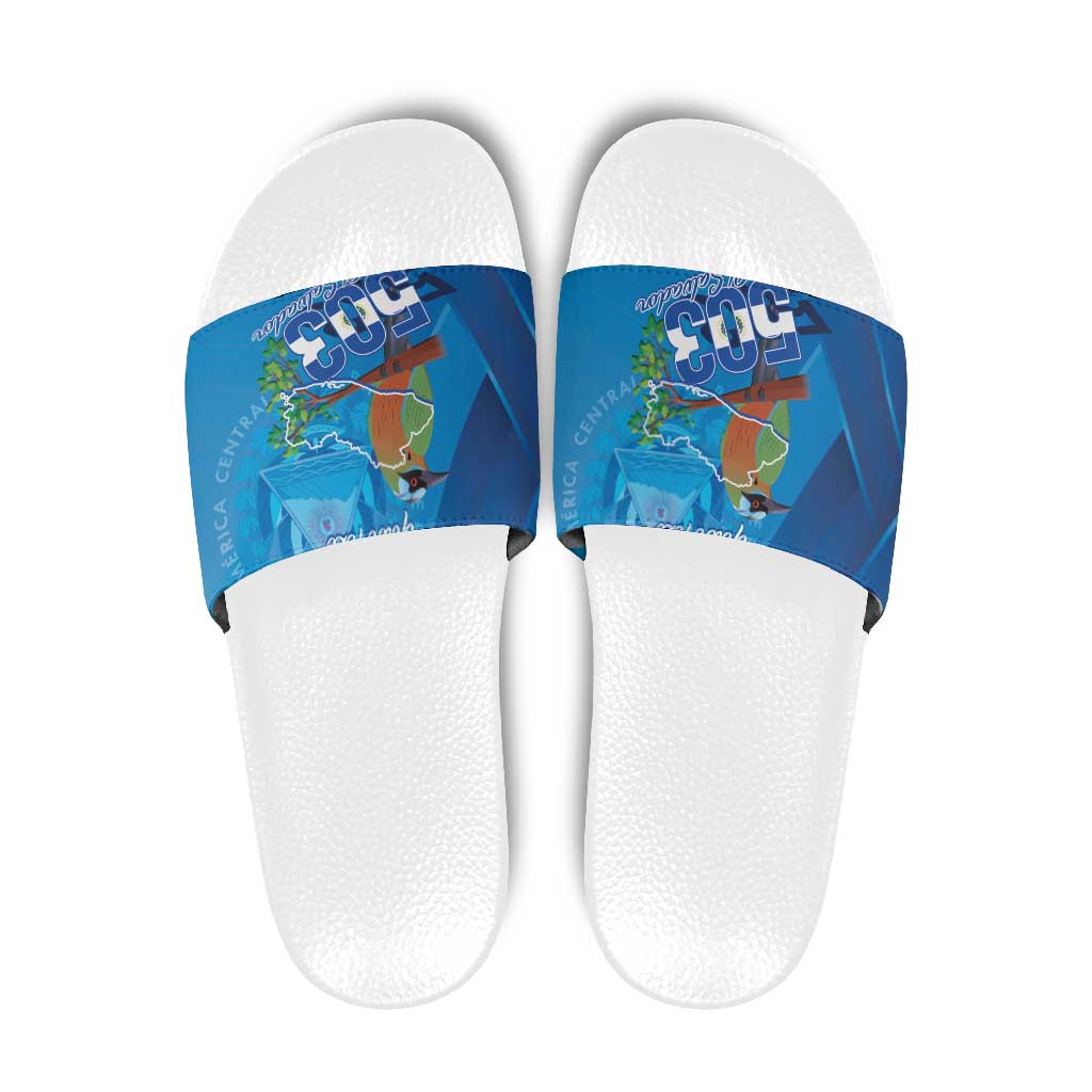 Personalized Que Viva El Salvador Slide Sandals Guardabarranco 503 Independence Day Proud - Wonder Print Shop