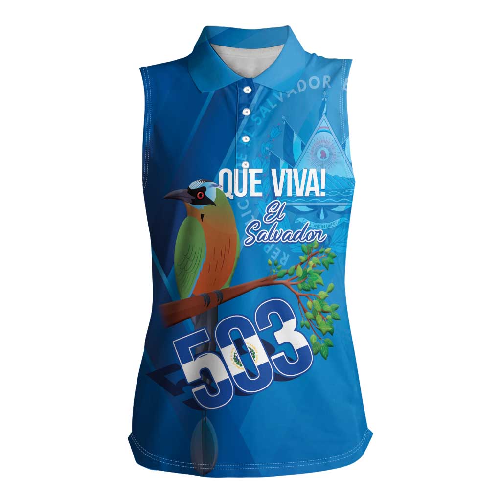 Personalized Que Viva El Salvador Women Sleeveless Polo Shirt Guardabarranco 503 Independence Day Proud - Wonder Print Shop