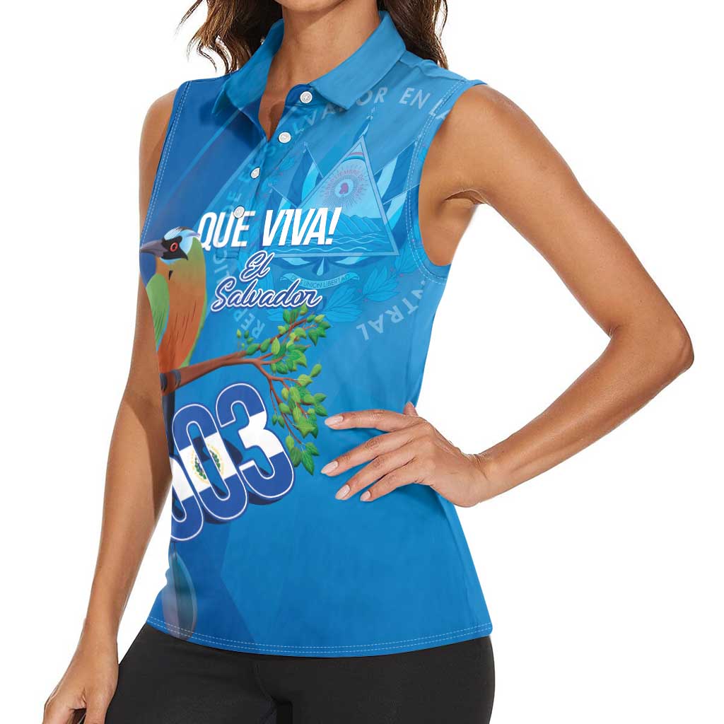 Personalized Que Viva El Salvador Women Sleeveless Polo Shirt Guardabarranco 503 Independence Day Proud - Wonder Print Shop