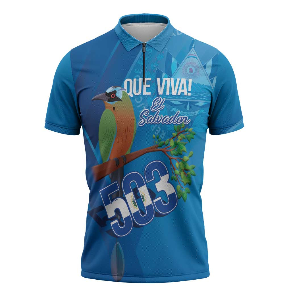 Personalized Que Viva El Salvador Zipper Polo Shirt Guardabarranco 503 Independence Day Proud - Wonder Print Shop