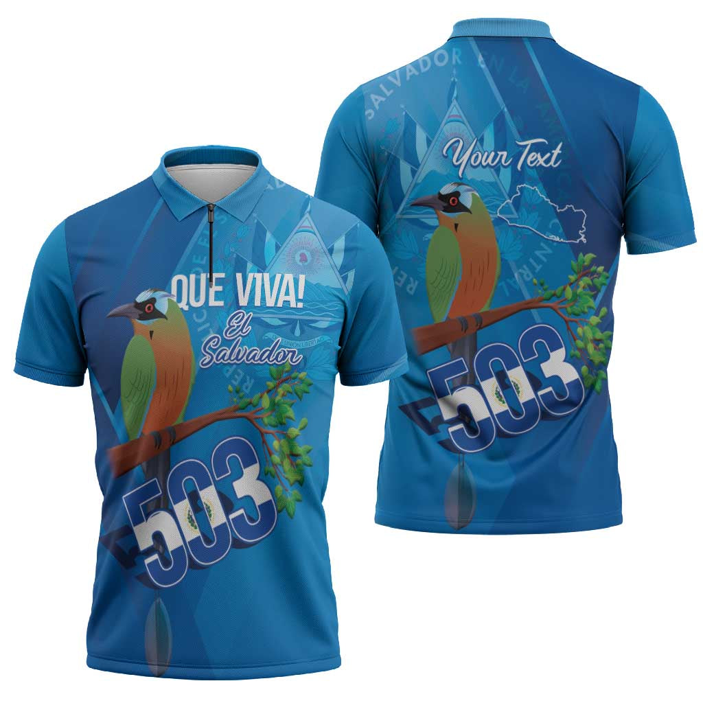Personalized Que Viva El Salvador Zipper Polo Shirt Guardabarranco 503 Independence Day Proud - Wonder Print Shop