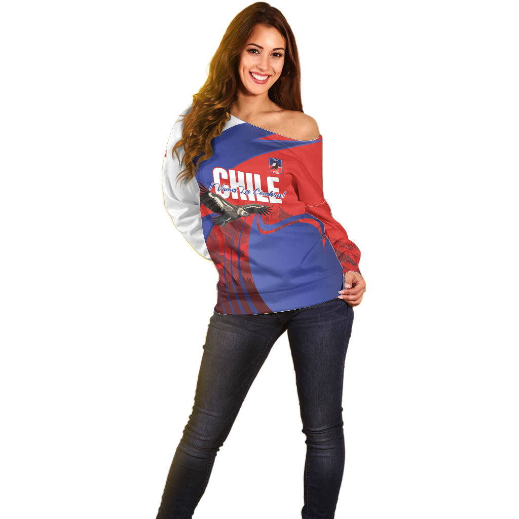 Custom Chile Rugby 2026 Off Shoulder Sweater Vamos Los Condores Red Version