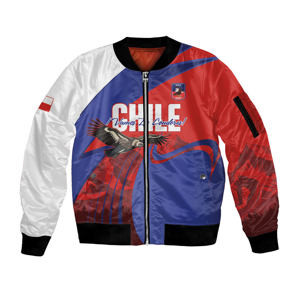 Custom Chile Rugby 2026 Sleeve Zip Bomber Jacket Vamos Los Condores Red Version