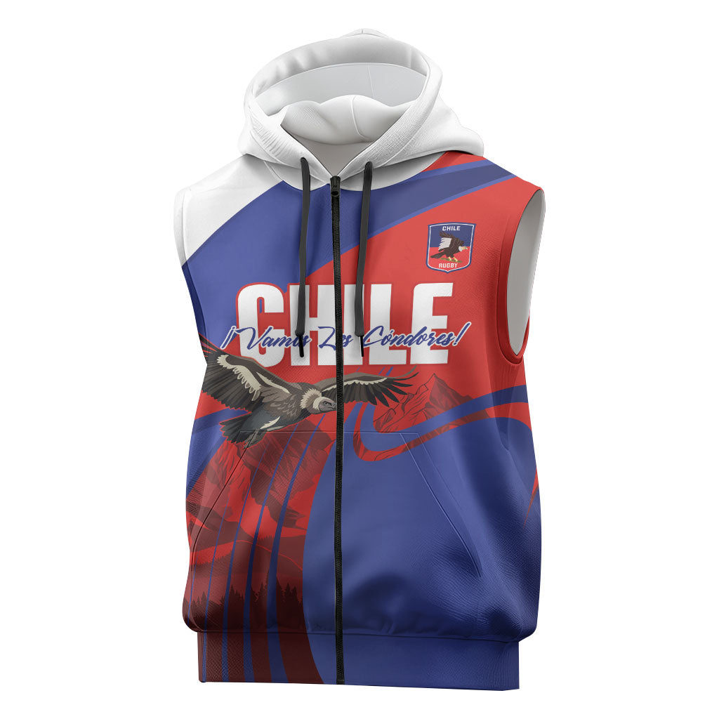 Custom Chile Rugby 2026 Sleeveless Zip Hoodie Vamos Los Condores Red Version