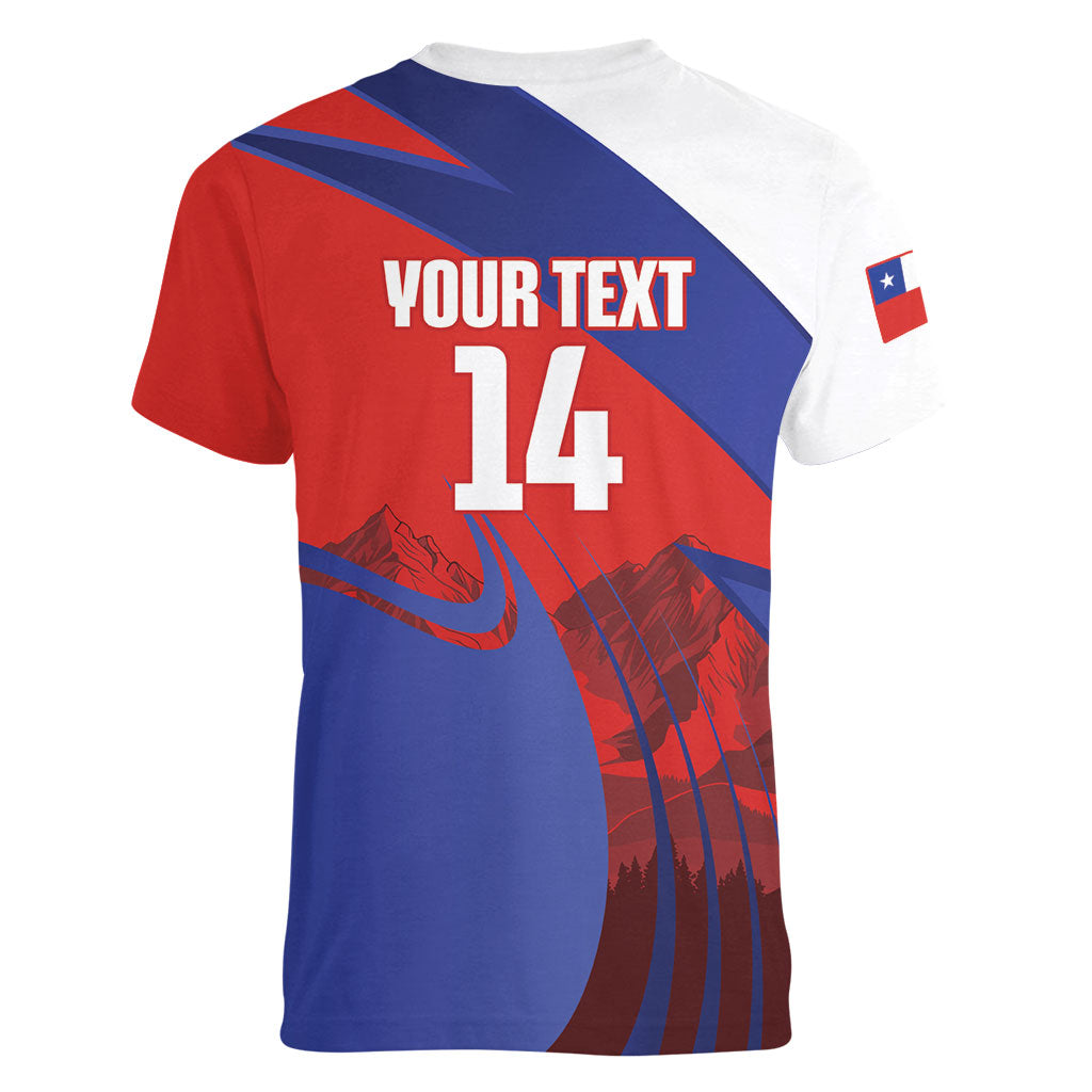 Custom Chile Rugby 2026 Women V-Neck T-Shirt Vamos Los Condores Red Version