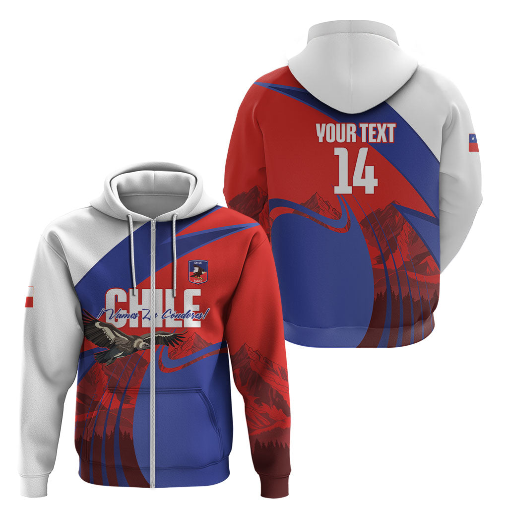 Custom Chile Rugby 2026 Zip Hoodie Vamos Los Condores Red Version
