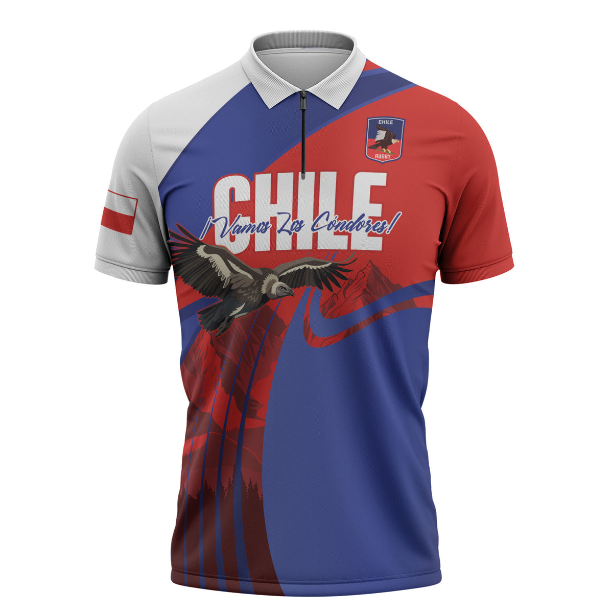 Custom Chile Rugby 2026 Zipper Polo Shirt Vamos Los Condores Red Version