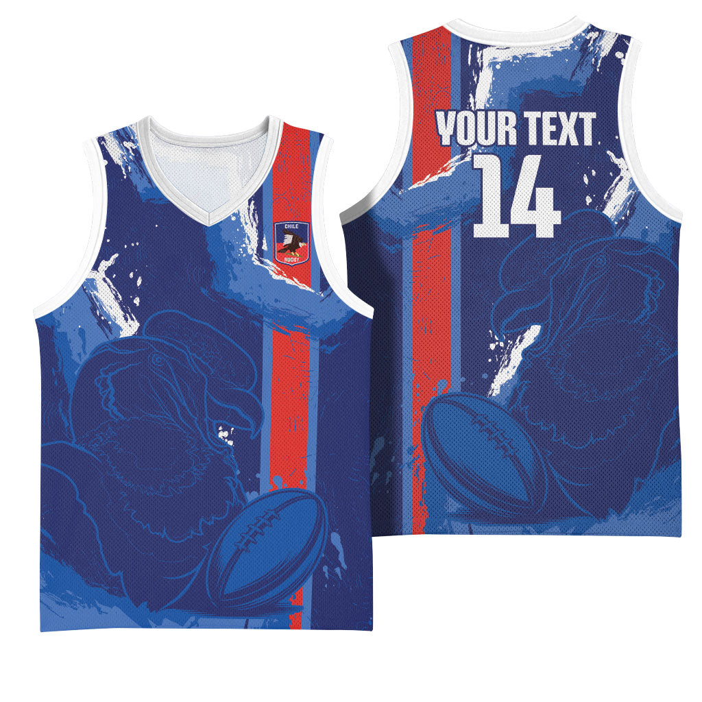 Custom Chile Rugby 2026 Basketball Jersey Vamos Los Condores Grunge Blue Version