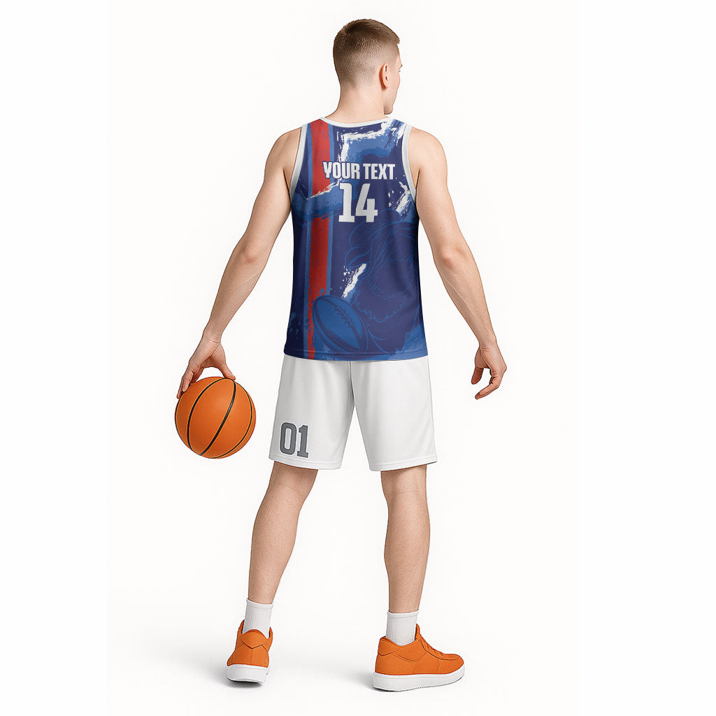 Custom Chile Rugby 2026 Basketball Jersey Vamos Los Condores Grunge Blue Version