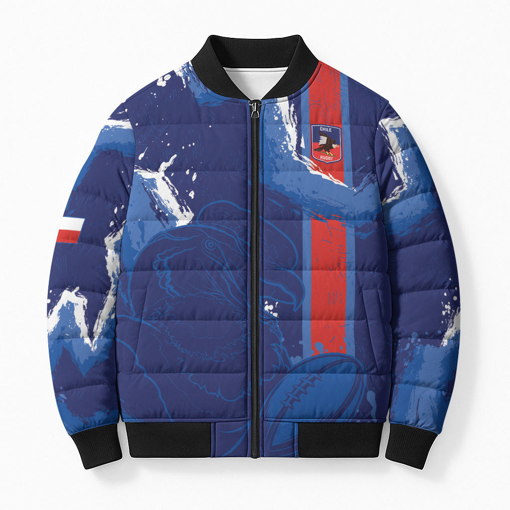 Custom Chile Rugby 2026 Bomber Puffer Jacket Vamos Los Condores Grunge Blue Version