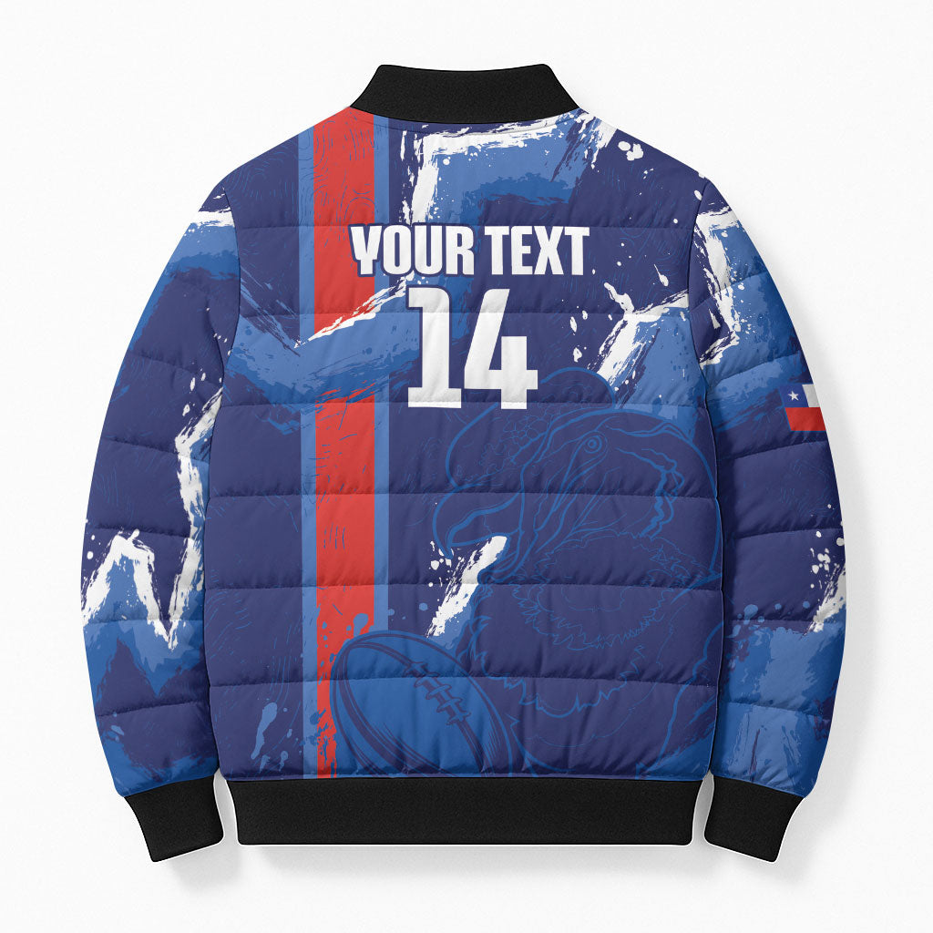 Custom Chile Rugby 2026 Bomber Puffer Jacket Vamos Los Condores Grunge Blue Version