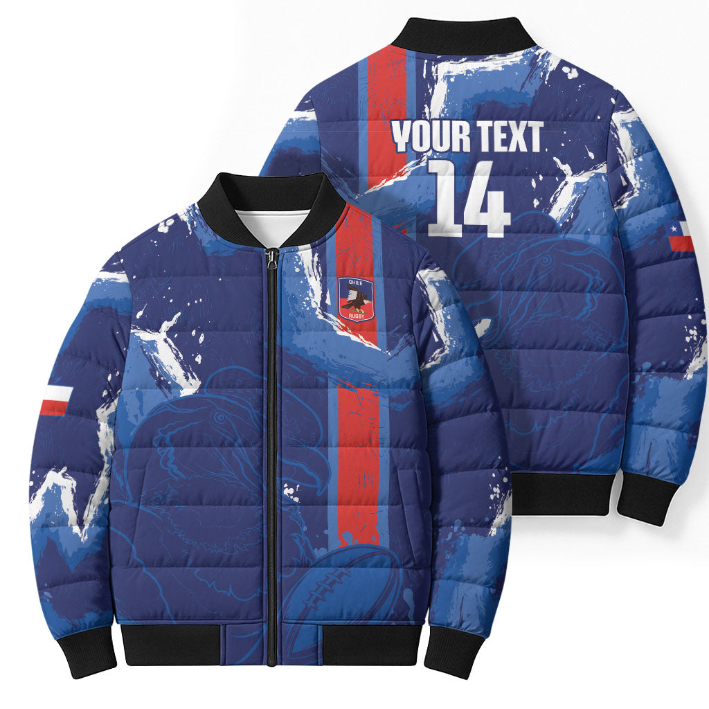 Custom Chile Rugby 2026 Bomber Puffer Jacket Vamos Los Condores Grunge Blue Version