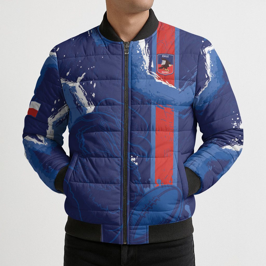Custom Chile Rugby 2026 Bomber Puffer Jacket Vamos Los Condores Grunge Blue Version