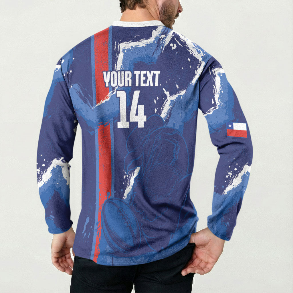 Custom Chile Rugby 2026 Button Sweatshirt Vamos Los Condores Grunge Blue Version