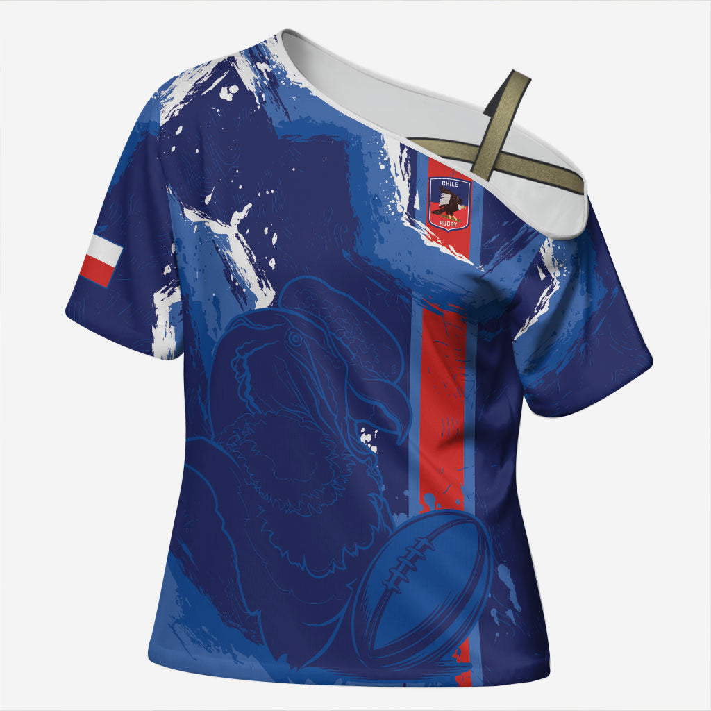 Custom Chile Rugby 2026 Cross Shoulder Shirt Vamos Los Condores Grunge Blue Version