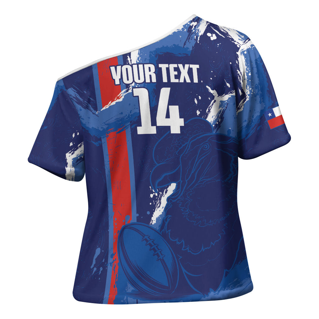 Custom Chile Rugby 2026 Cross Shoulder Shirt Vamos Los Condores Grunge Blue Version
