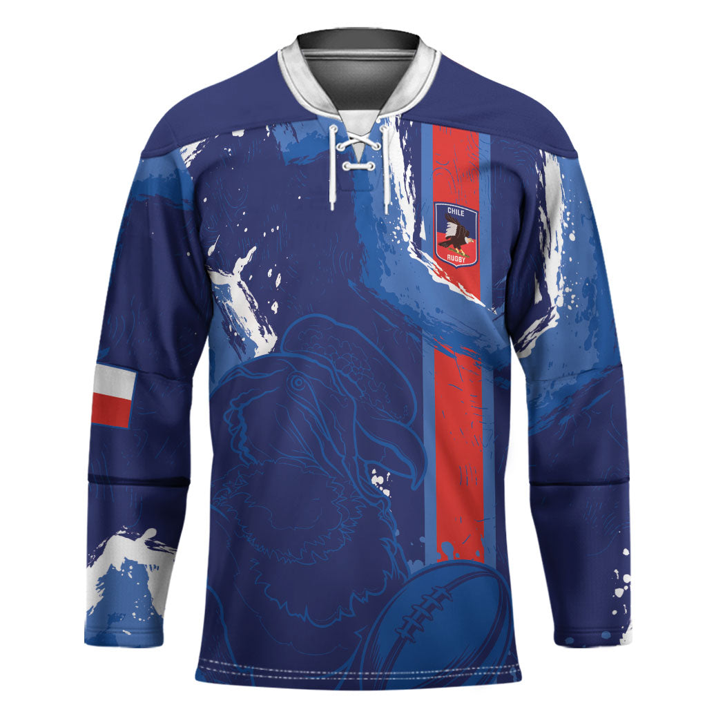 Custom Chile Rugby 2026 Hockey Jersey Vamos Los Condores Grunge Blue Version
