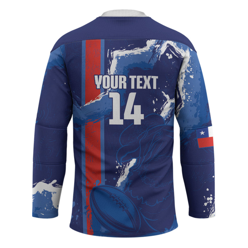 Custom Chile Rugby 2026 Hockey Jersey Vamos Los Condores Grunge Blue Version