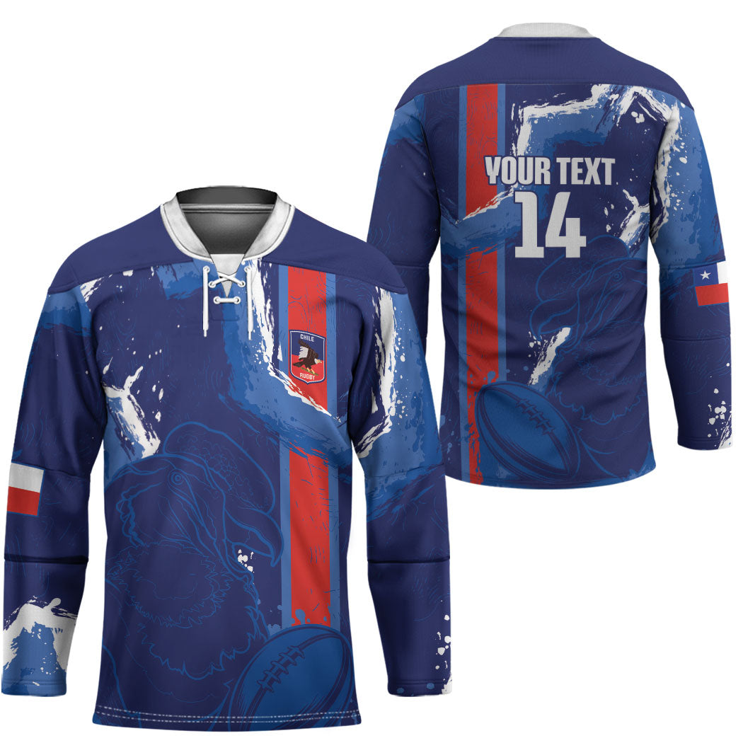 Custom Chile Rugby 2026 Hockey Jersey Vamos Los Condores Grunge Blue Version
