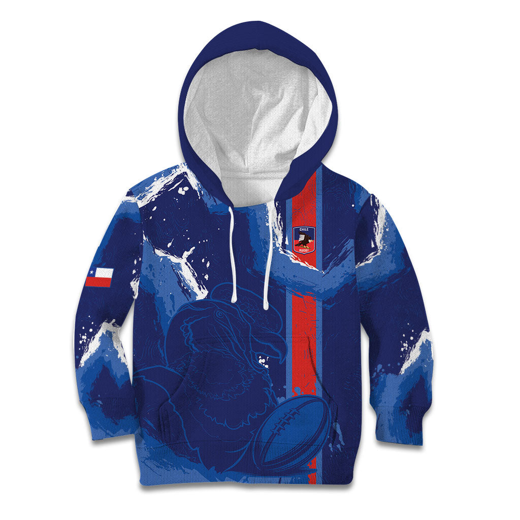 Custom Chile Rugby 2026 Kid Hoodie Vamos Los Condores Grunge Blue Version