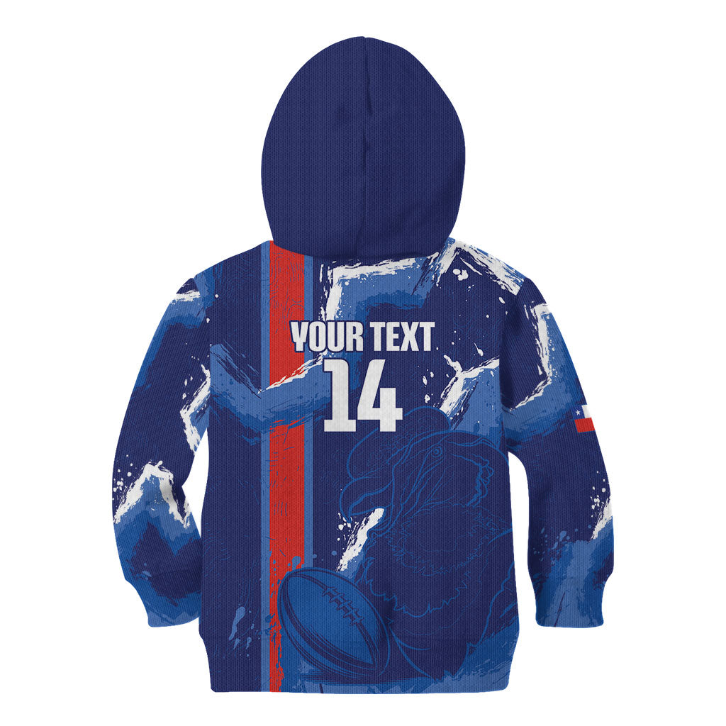 Custom Chile Rugby 2026 Kid Hoodie Vamos Los Condores Grunge Blue Version