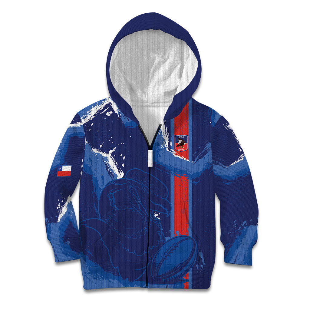 Custom Chile Rugby 2026 Kid Hoodie Vamos Los Condores Grunge Blue Version