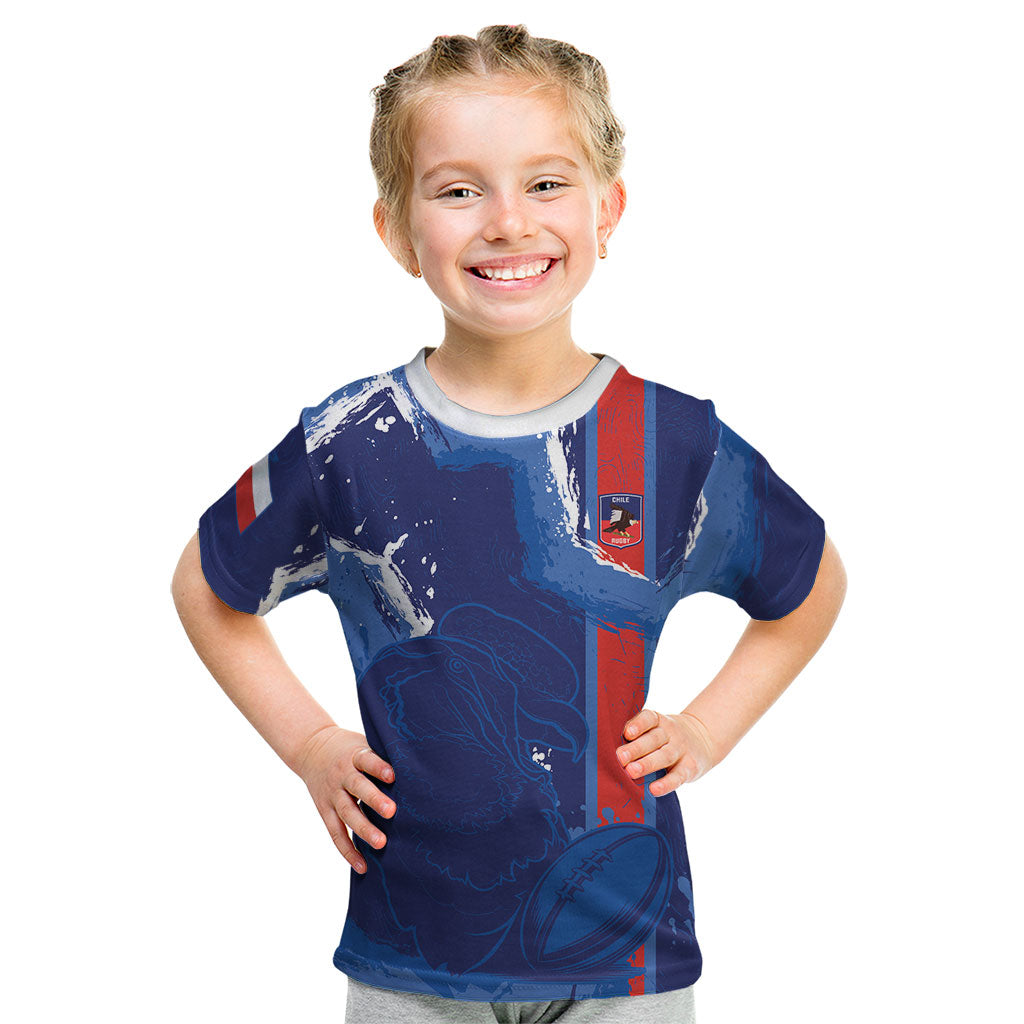 Custom Chile Rugby 2026 Kid T Shirt Vamos Los Condores Grunge Blue Version