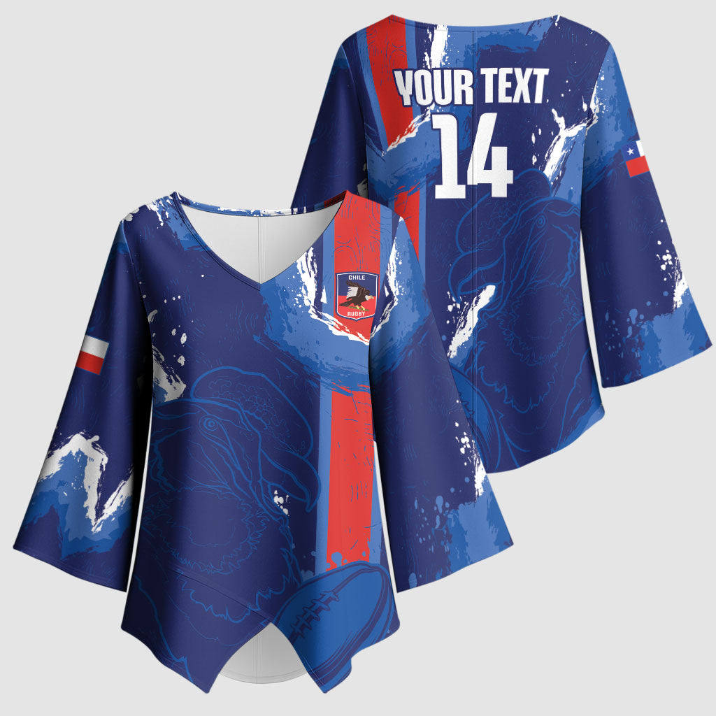 Custom Chile Rugby 2026 Kimono Sleeve Blouse Vamos Los Condores Grunge Blue Version
