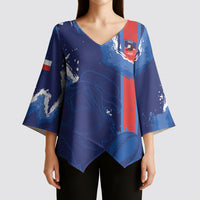Custom Chile Rugby 2026 Kimono Sleeve Blouse Vamos Los Condores Grunge Blue Version