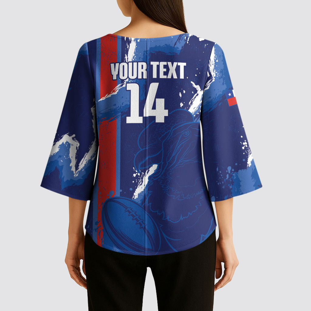 Custom Chile Rugby 2026 Kimono Sleeve Blouse Vamos Los Condores Grunge Blue Version