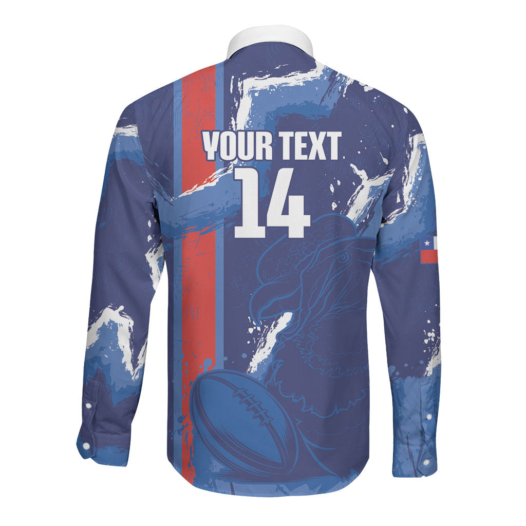 Custom Chile Rugby 2026 Long Sleeve Button Shirt Vamos Los Condores Grunge Blue Version