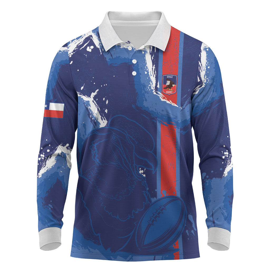 Custom Chile Rugby 2026 Long Sleeve Polo Shirt Vamos Los Condores Grunge Blue Version