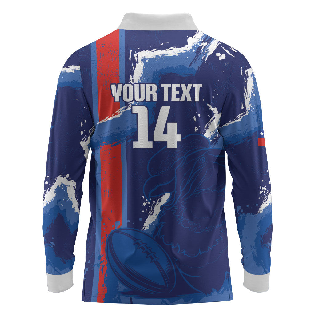 Custom Chile Rugby 2026 Long Sleeve Polo Shirt Vamos Los Condores Grunge Blue Version