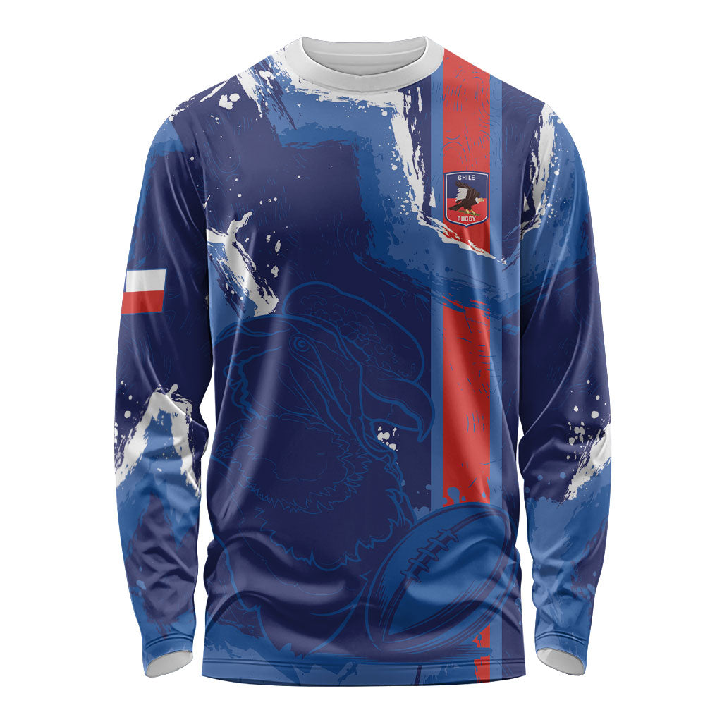 Custom Chile Rugby 2026 Long Sleeve Shirt Vamos Los Condores Grunge Blue Version