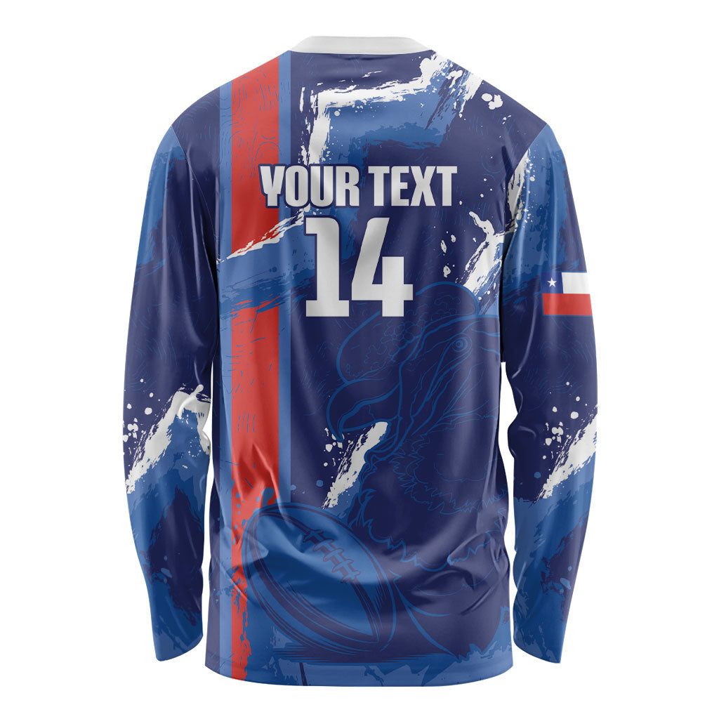 Custom Chile Rugby 2026 Long Sleeve Shirt Vamos Los Condores Grunge Blue Version