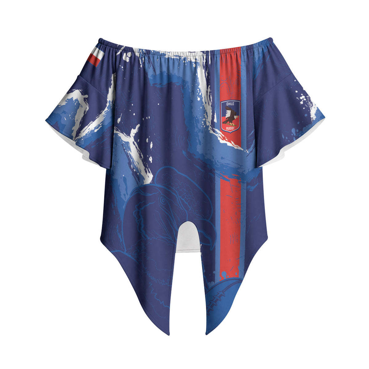 Custom Chile Rugby 2026 Off Shoulder Wrap Waist Top Vamos Los Condores Grunge Blue Version