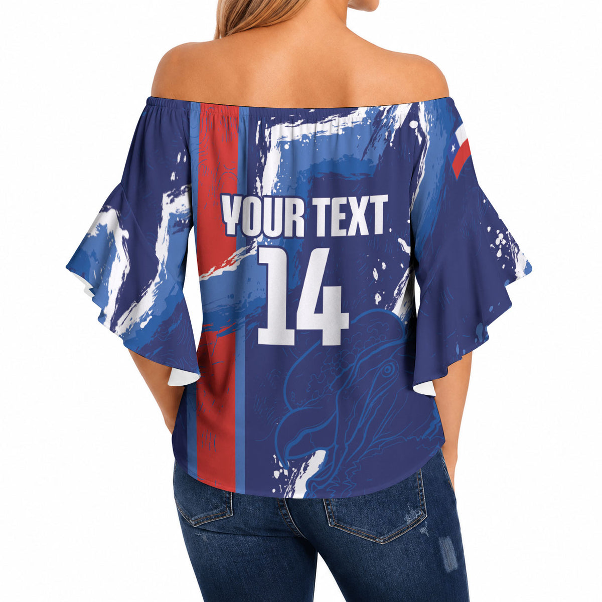 Custom Chile Rugby 2026 Off Shoulder Wrap Waist Top Vamos Los Condores Grunge Blue Version