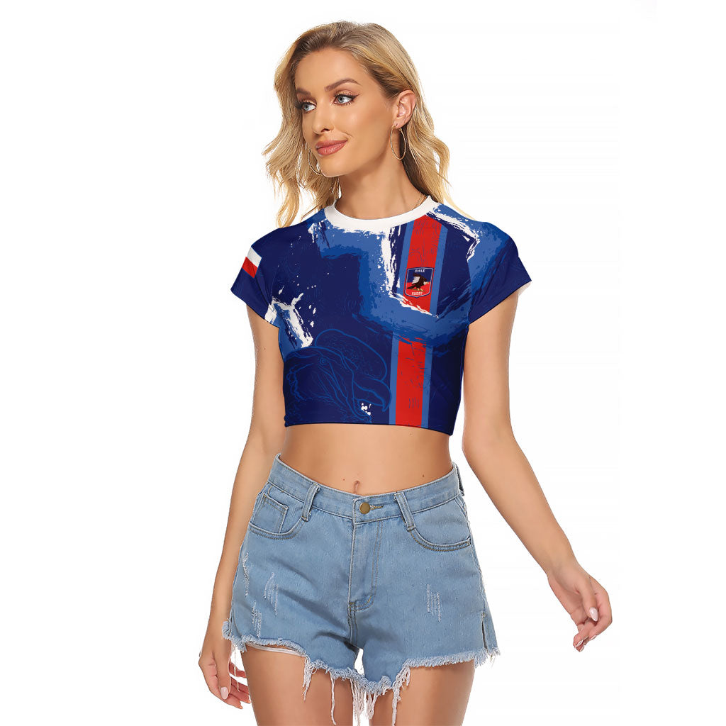 Custom Chile Rugby 2026 Raglan Cropped T Shirt Vamos Los Condores Grunge Blue Version