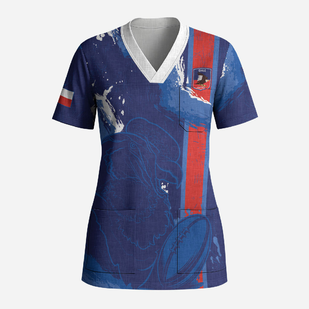 Custom Chile Rugby 2026 Scrub Top Vamos Los Condores Grunge Blue Version