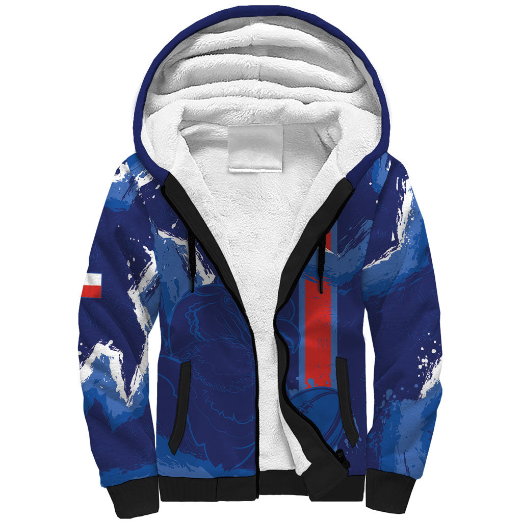 Custom Chile Rugby 2026 Sherpa Hoodie Vamos Los Condores Grunge Blue Version