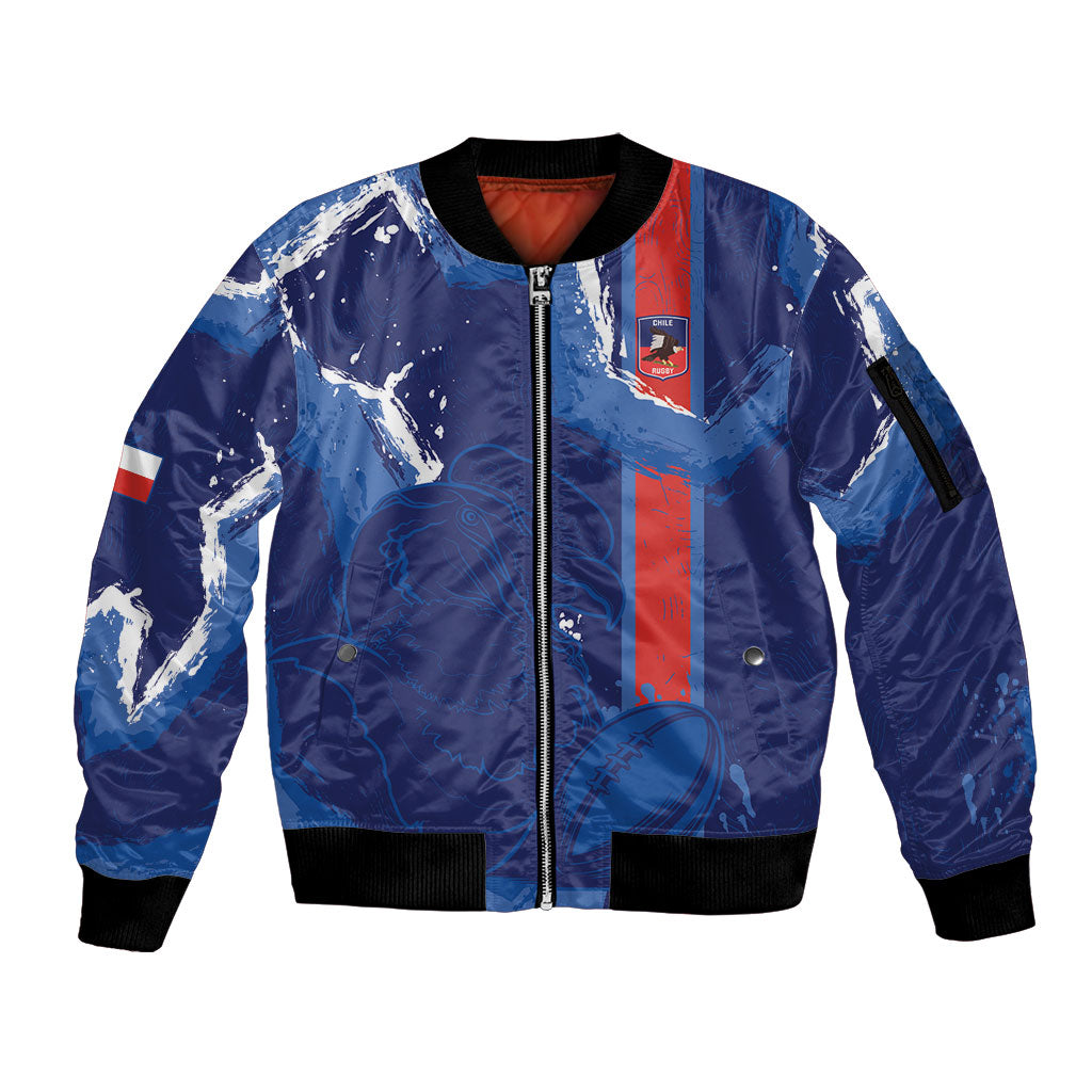 Custom Chile Rugby 2026 Sleeve Zip Bomber Jacket Vamos Los Condores Grunge Blue Version