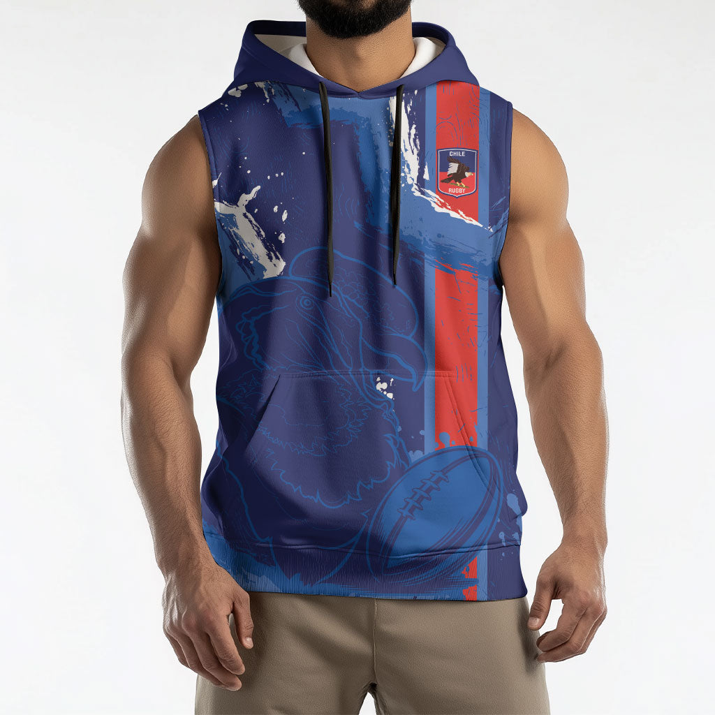 Custom Chile Rugby 2026 Sleeveless Hoodie Vamos Los Condores Grunge Blue Version