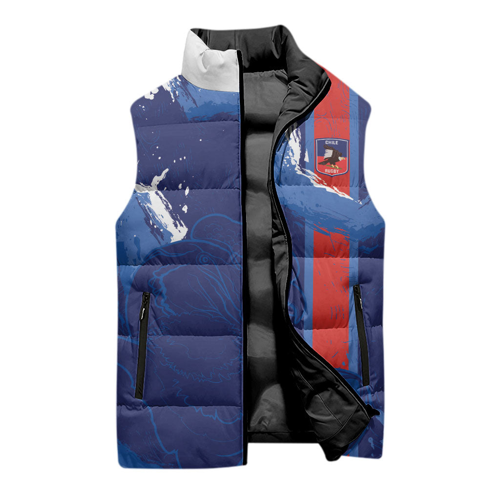 Custom Chile Rugby 2026 Sleeveless Puffer Jacket Vamos Los Condores Grunge Blue Version