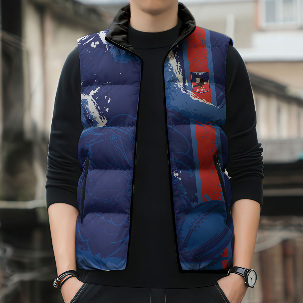 Custom Chile Rugby 2026 Sleeveless Puffer Jacket Vamos Los Condores Grunge Blue Version